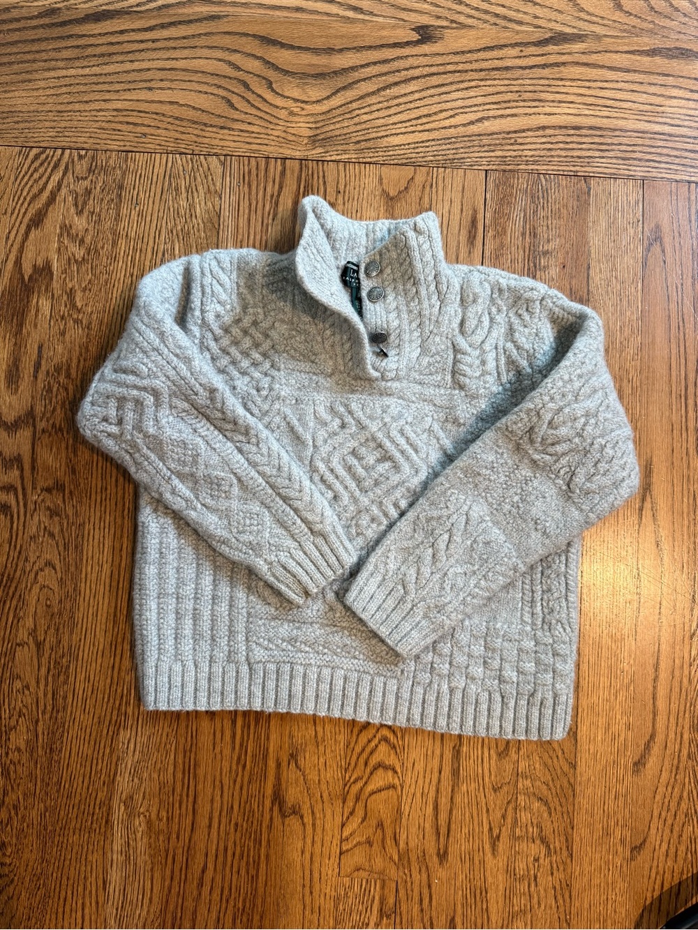 Youth Cable Knit Button-Neck Sweater - Light Gray